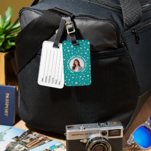 Étiquette À Bagage Photo personnalisée dans un cercle de perles sur f