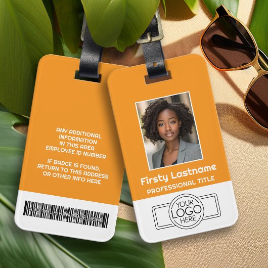 Étiquette À Bagage Photo personnalisée de l'employé, Code barre, Logo