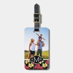 Étiquette À Bagage Photo personnalisée et monogramme Élégant motif fl