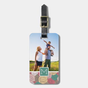 Étiquette À Bagage Photo personnalisée et monogramme Forme florale él
