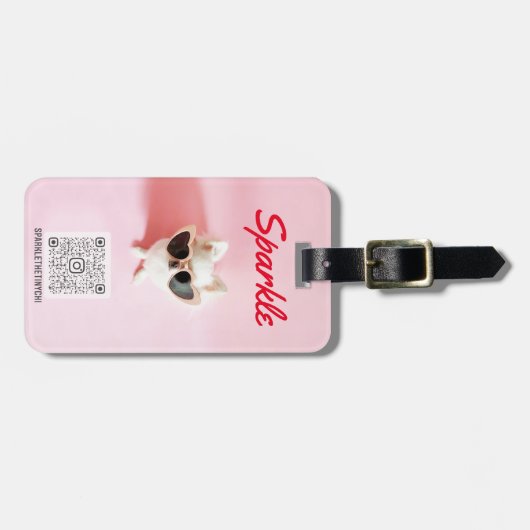 Étiquette À Bagage Photographie personnalisée Scannable QR Code doubl (Devant horizontal)
