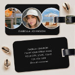 Étiquette À Bagage Photos personnalisées élégantes Noir<br><div class="desc">Levez votre sac de voyage avec une étiquette de bagage professionnelle et élégante. Ce modèle recto-verso présente trois photos dans des cercles qui se chevauchent et est personnalisé avec votre nom et vos coordonnées. Customisez le texte correspondant à votre marque. Ce design moderne conviendra à de nombreuses professions : stylistes...</div>