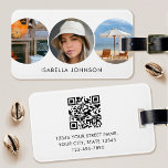 Étiquette À Bagage Photos personnalisées élégantes QR Code Blanc<br><div class="desc">Levez votre sac de voyage avec une étiquette de bagage professionnelle et élégante. Ce modèle recto-verso présente trois photos dans des cercles qui se chevauchent et est personnalisé avec votre nom, vos coordonnées et un code QR scannable. Customisez le texte correspondant à votre marque. Ce design moderne conviendra à de...</div>