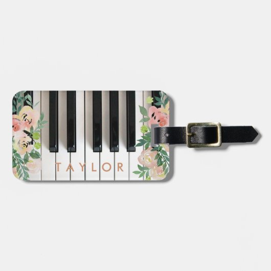 Étiquette À Bagage piano à fleurs (Devant horizontal)