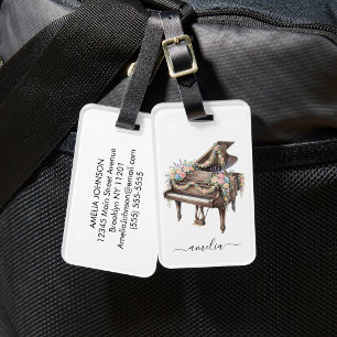 Étiquette À Bagage Piano à queue élégant personnalisé avec des fleurs