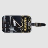 Étiquette À Bagage Piano Art complexe sur noir élégant (Devant Horizontal)