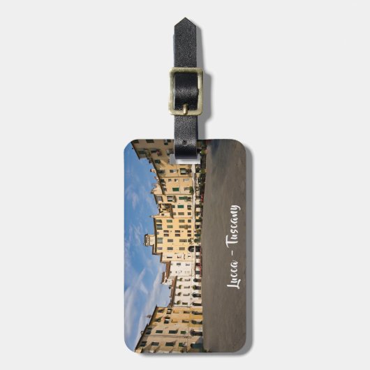 Étiquette À Bagage Piazza Anfiteatro carré à Lucques - Toscane, Itali (Devant Vertical)