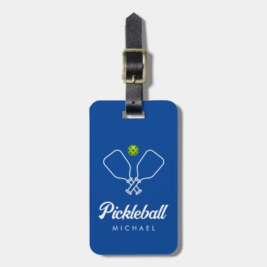 Étiquette À Bagage Pickleball avec pagaies et balle bleu personnalisé (Devant Vertical)