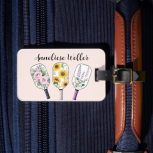 Étiquette À Bagage Pickleball Floral Personnalisé