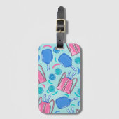 Étiquette À Bagage Pickleball Paddles et Balls Blue Preppy (Devant Vertical)