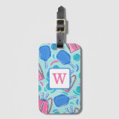 Étiquette À Bagage Pickleball Paddles et Balls Blue Preppy Initial (Devant Vertical)