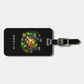 Étiquette À Bagage Pièces en or Lucky Horseshoe et Clover (Devant horizontal)