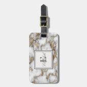 Étiquette À Bagage Pierre cool blanc Marbre or Texture, Monogramme (Devant Vertical)