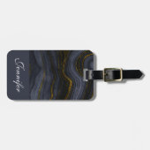 Étiquette À Bagage Pierre d'Agate Noir & Or moderne Abstrait (Devant horizontal)