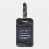 Étiquette À Bagage Pierre d'Agate Noir & Or moderne Abstrait (Dos Vertical)