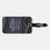 Étiquette À Bagage Pierre d'Agate Noir & Or moderne Abstrait (Dos horizontal)