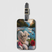 Étiquette À Bagage Pierre de coeur au bord de la rivière (Devant Vertical)