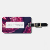 Étiquette À Bagage Pierre de Géode d'Agate Rose et Violet sur Bleu (Devant horizontal)