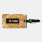 Étiquette À Bagage Pierre de marbre beige Imprimer Monogramme (Devant horizontal)