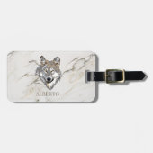 Étiquette À Bagage Pierre de marbre beige monogramme (Devant horizontal)