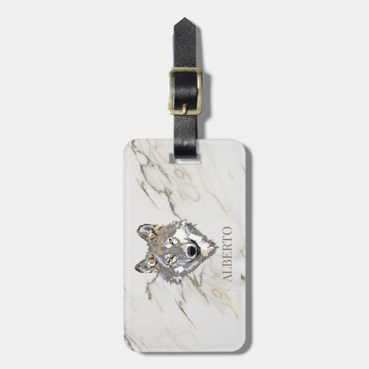 Étiquette À Bagage Pierre de marbre beige monogramme (Devant Vertical)