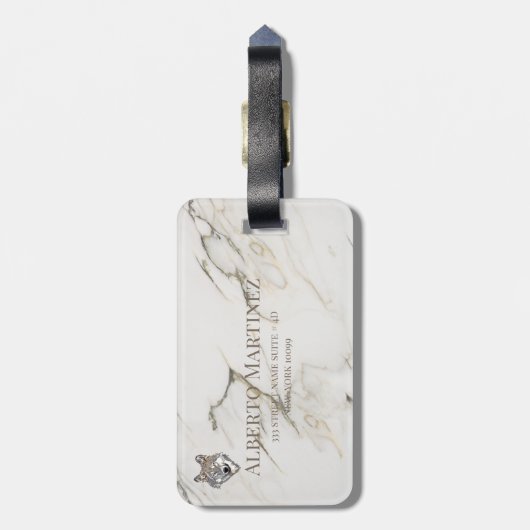 Étiquette À Bagage Pierre de marbre beige monogramme (Dos Vertical)