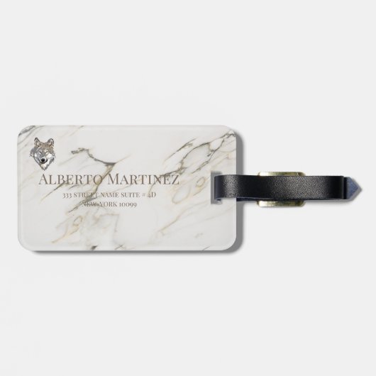 Étiquette À Bagage Pierre de marbre beige monogramme (Dos horizontal)