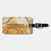 Étiquette À Bagage Pierre de marbre beige monogramme (Devant horizontal)