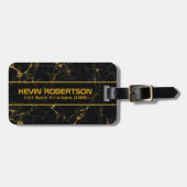 Étiquette À Bagage Pierre en marbre naturel noir Imprimer Accent or (Devant horizontal)