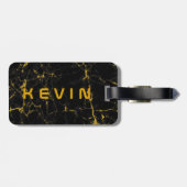 Étiquette À Bagage Pierre en marbre naturel noir Imprimer Accent or (Dos horizontal)