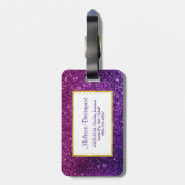 Étiquette À Bagage Pierres à Parties scintillant rose et violet Monog (Dos Vertical)
