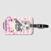 Étiquette À Bagage Pile Cartoon Chats Roses Distresses (Devant Horizontal)