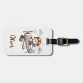 Étiquette À Bagage Pilote d'ours en peluche mignon personnalisé (Devant horizontal)