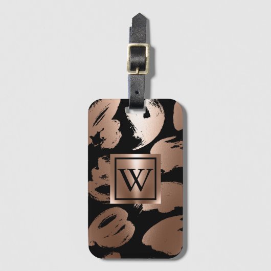 Étiquette À Bagage Pinceau Abstrait noir et Rose (Devant Vertical)