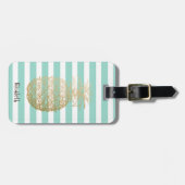 Étiquette À Bagage Pinceau d'ananas d'or de fille Blancs (Devant horizontal)