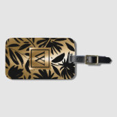 Étiquette À Bagage Pinceau Floral noir et or (Devant Horizontal)