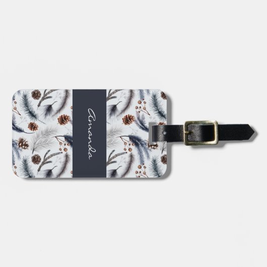 Étiquette À Bagage Pine Cones & Pine Needles Aquarelles Motif (Devant horizontal)