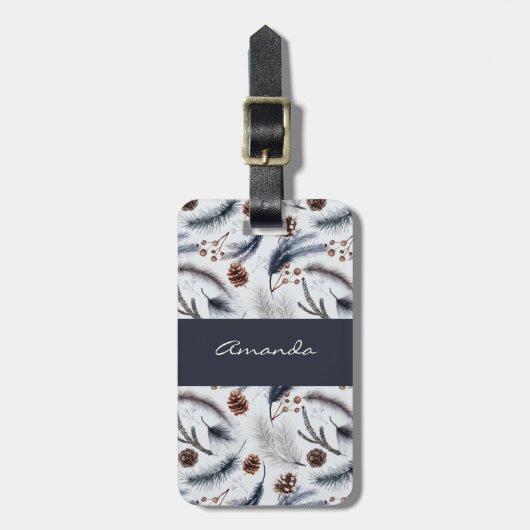 Étiquette À Bagage Pine Cones & Pine Needles Aquarelles Motif (Devant Vertical)