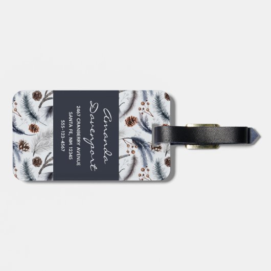 Étiquette À Bagage Pine Cones & Pine Needles Aquarelles Motif (Dos horizontal)