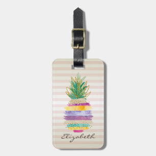 Étiquette À Bagage Pineapple Fille Brillante et Rayures Chics