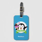 Étiquette À Bagage Pingouin crème glacée nom et couleur personnalisés (Devant Vertical)