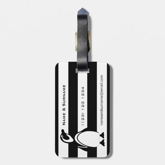 Étiquette À Bagage Pingouin et rayures (Dos Vertical)