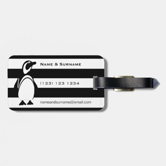 Étiquette À Bagage Pingouin et rayures (Dos horizontal)