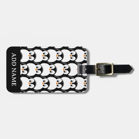 Étiquette À Bagage Pingouin gras mignon sur tout le Motif d'impressio (Devant horizontal)