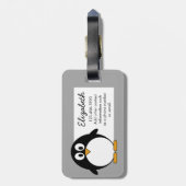 Étiquette À Bagage Pingouin mignon de bande dessinée avec l'arrière - (Dos Vertical)