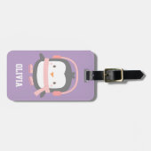 Étiquette À Bagage Pingouin mignon Filles pourpres Personnalisées vio (Devant horizontal)