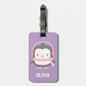 Étiquette À Bagage Pingouin mignon Filles pourpres Personnalisées vio (Dos Vertical)