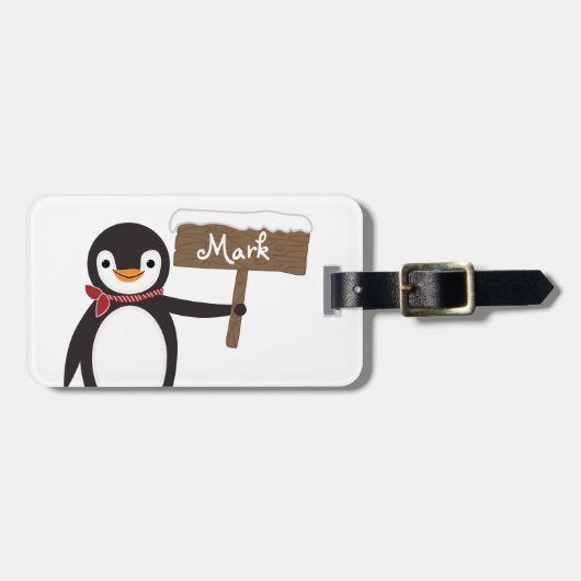 Étiquette À Bagage Pingouin mou réversible avec écusson et signe (Devant horizontal)