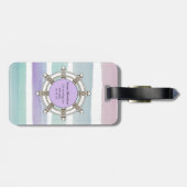 Étiquette À Bagage Pink and Mint Stripes Monogramme Cute (Dos horizontal)