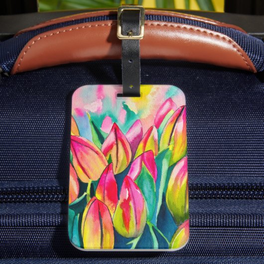 Étiquette À Bagage Pink aquarelle tulipe art (Insitu Rectoal 2)